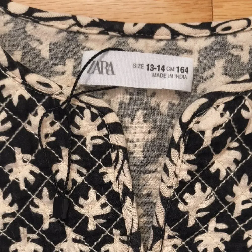 Zara, Black & Cream Bohemian Tiered Dress, Size 13/14 EUC